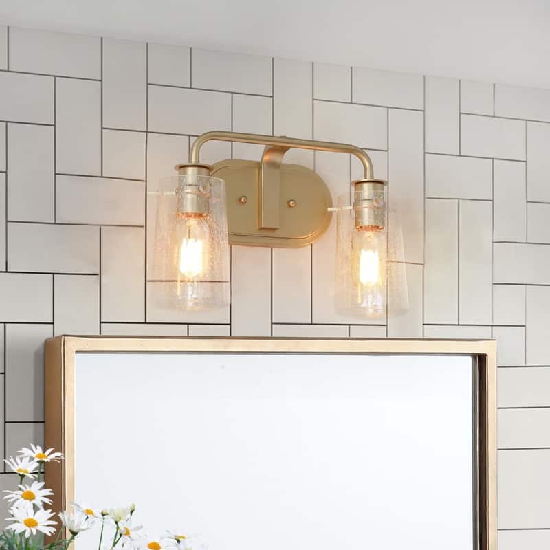 Mid-century Modern 2-light Gold Bathroom Vanity Light Dimmable Armed Wall Lighting - L13.5" x W5" x H9"
