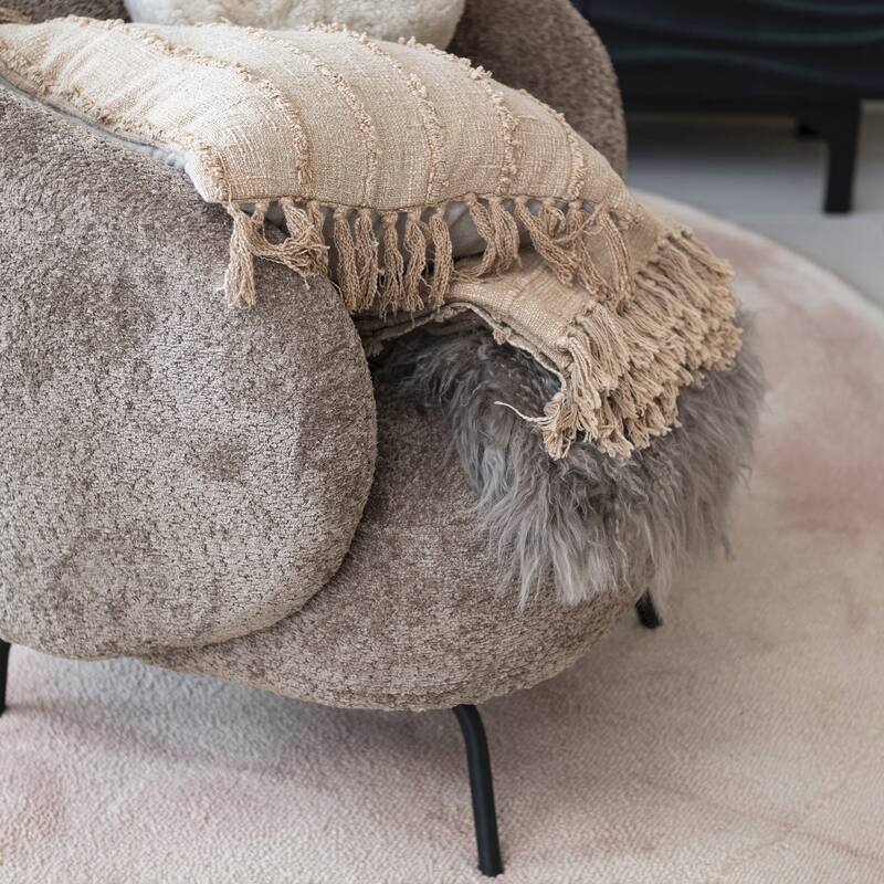 Stonewashed Woven Cotton Slub Throw with Pom Pom Trim and Fringe