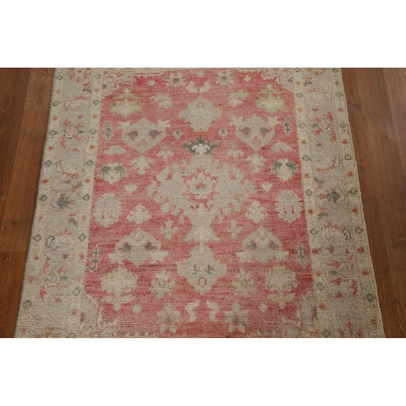 Muted Oushak Geometric Turkish Oriental Rug Hand-knotted Wool Carpet - 2'10" x 3'8"