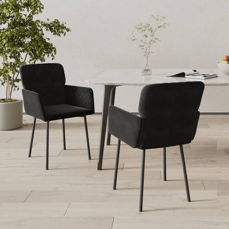 vidaXL Dining Chairs 2 Pcs Accent Upholstered Chair for Living Room Velvet - 20.3" x 24" x 30.9" - Black