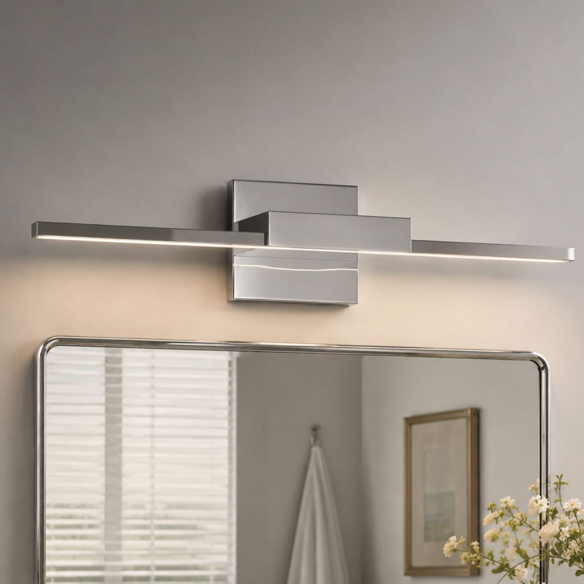 Modern Electroplated Chrome Sconce Integrated LED Vanity Light with Linear PC Diffuser for Bathroom - 26.8"