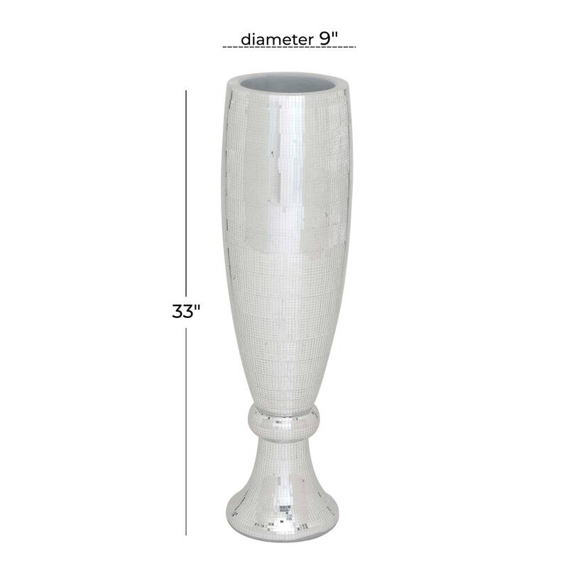 Silver Polystone Glam Vase with Mosaic Mirror Inlay