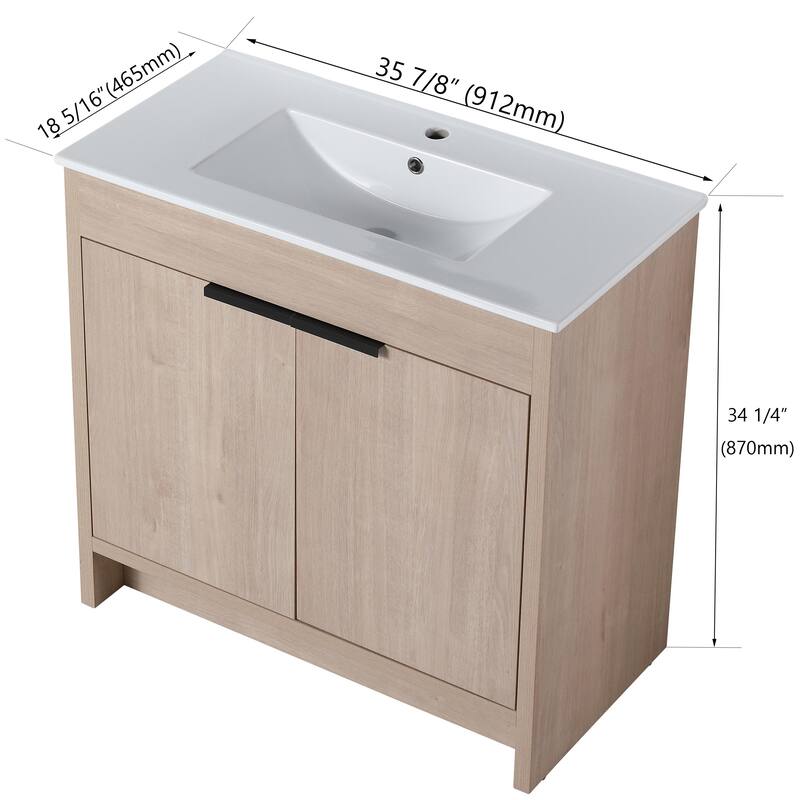 ARTCHIRLY 24/30/36 Inch Bathroom Vanity with Sink, Freestanding Bathroom Vanity with 2 Soft Close Doors and Adjustable Shelf