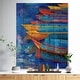 preview thumbnail 1 of 4, Designart 'Boats and Jetty at Pier in ' Sea & Shore Print on Natural Pine Wood - Blue