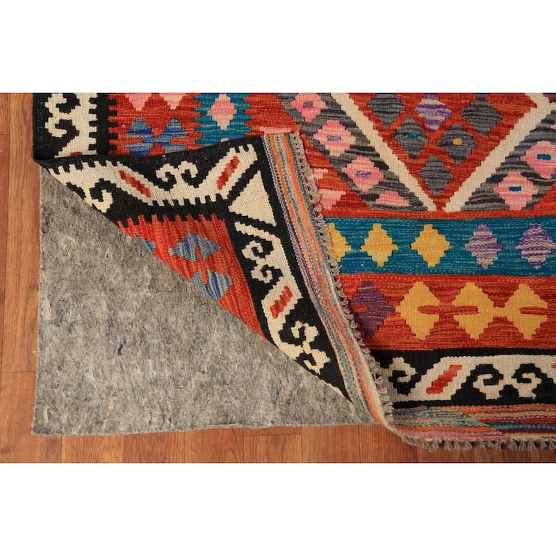 Geometric Kilim Oriental Area Rug Hand-Woven Bedroom Wool Carpet - 8'6"x 11'1"