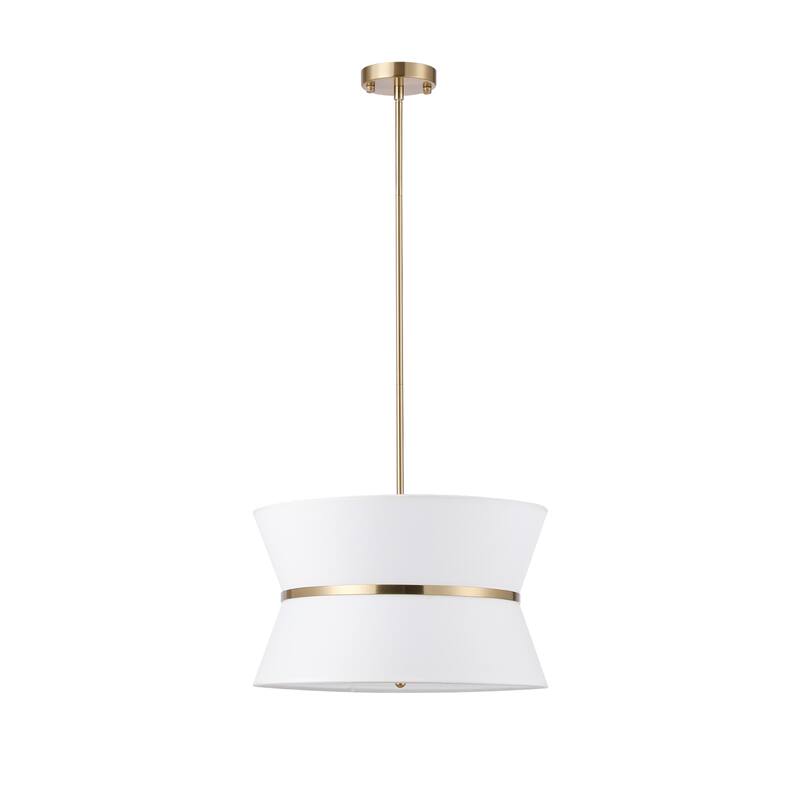 3-Light 18" Wide Gold Drum Design Modern Elegant Pendant Light with White Fabric Shade