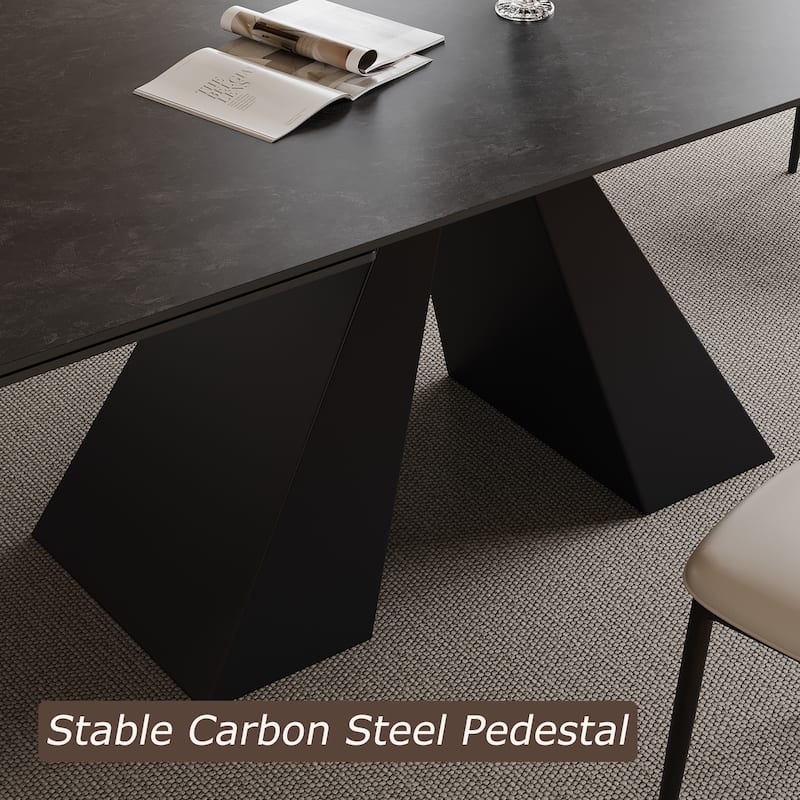 63"-95" Extendable Modern Dining Table, Matte Sintered Stone Table Top, Modern Kitchen Table for 6-10 - 94.5" x 35.4"