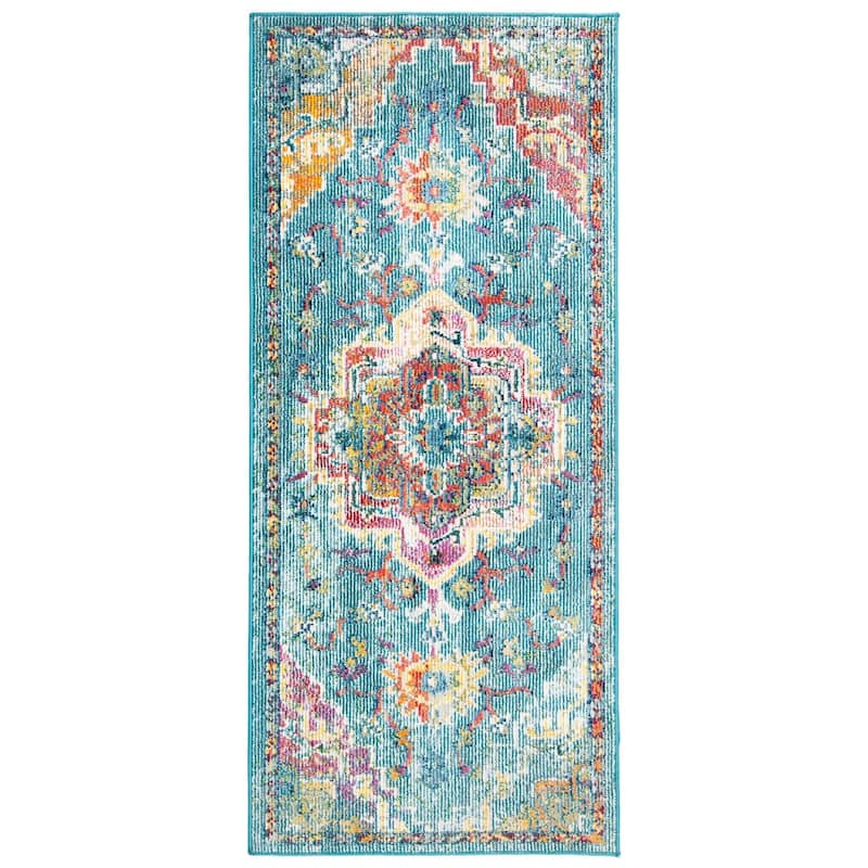 SAFAVIEH, Crystal Naimat Vintage Boho Medallion Rug - 2'2" x 5' - Teal/Orange