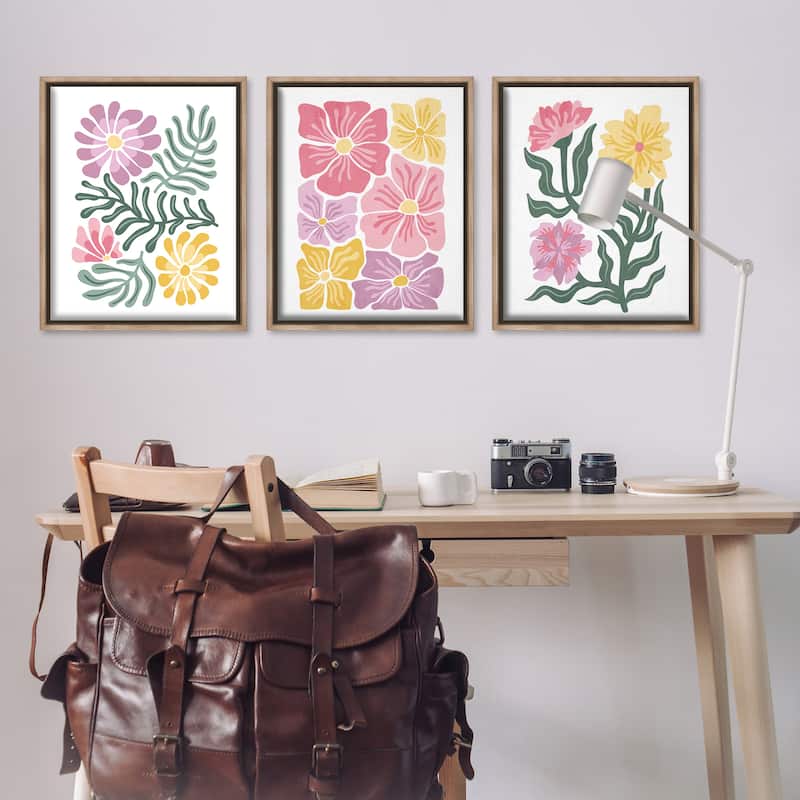 Stupell Minimal Spring Hue Flowers Framed Floater Canvas Wall Art Design By Kim Allen (Set of 3)