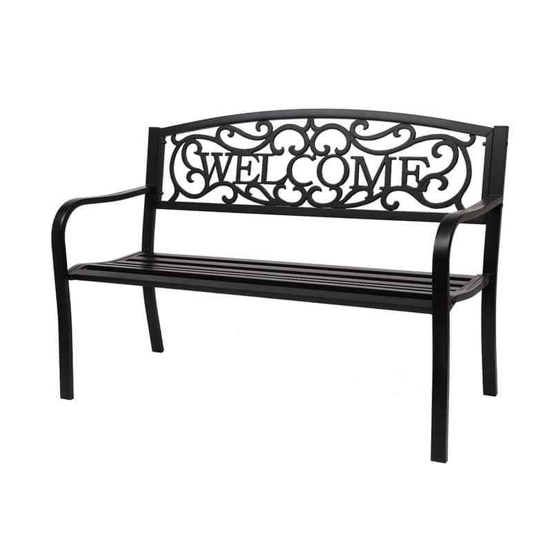50 in. Outdoor Cast Iron Bench Decorative Patio Lawn Garden Park Bench - Black