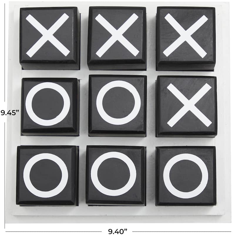 Wooden Tic Tac Toe Block Game Set with Steel or Light Wood Pieces - Black, Dark Brown, Gold - Roche River Decor