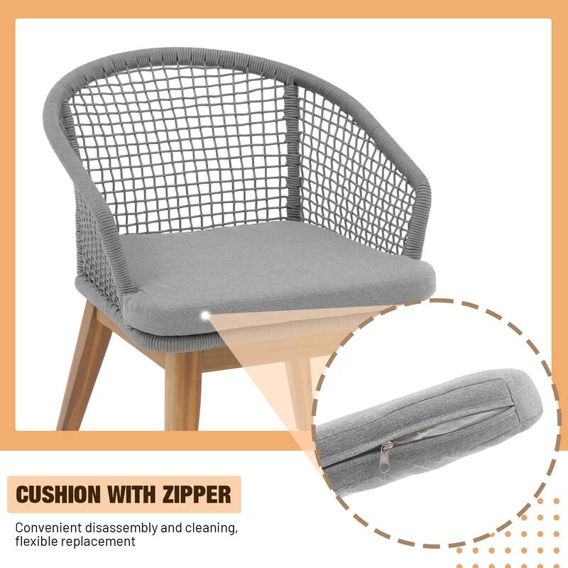 7 - Piece Outdoor Wood & Woven Rope Dining Set