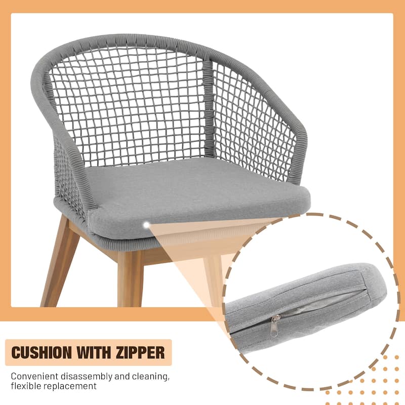 Outdoor Patio 7-Piece Set With Rope-Woven Dining Chairs and Dining Table Set