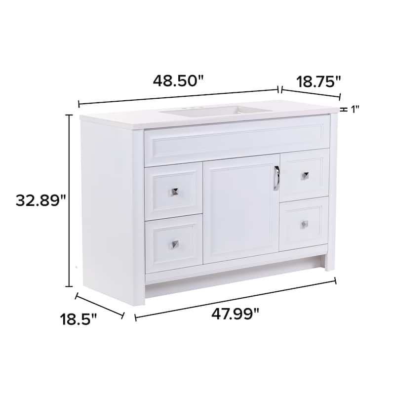 Spring Mill Cabinets Nimay 48.5" Bathroom Vanity With 1-Door Cabinet, 4 Drawers, and White Sink Top