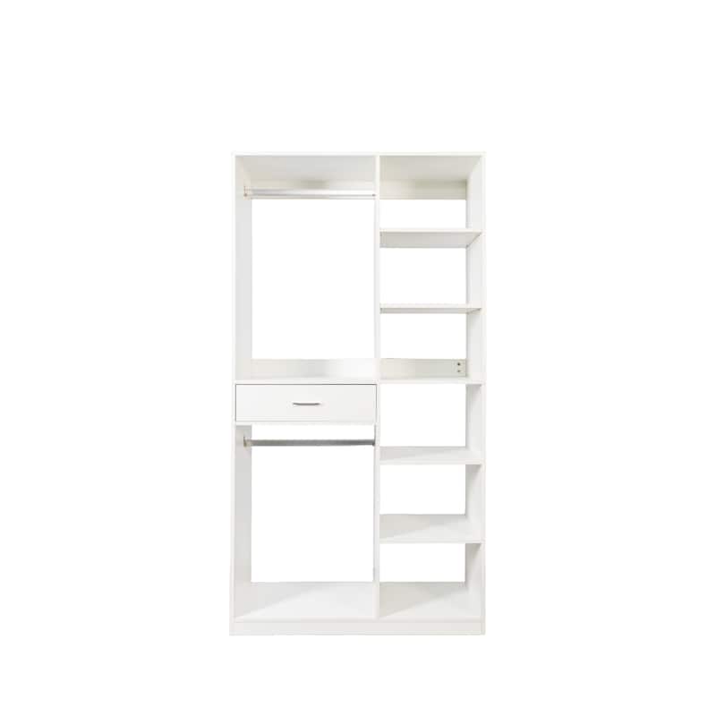 Freestanding Closet System, Stand-Alone Wardrobe with 6 open Shelves,74.8'' Heigh Closetwith 1 Wood Drawers