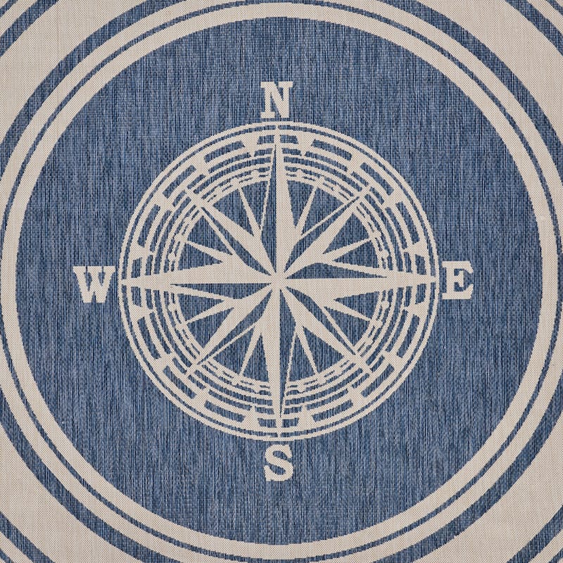 Sevita Tides Nautical Compass Blue/White Indoor/Outdoor Area Rug
