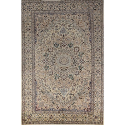 Vegetable Dye Nain Persian Vintage Area Rug Hand-Knotted Wool Carpet - 9'6" x 13'5"