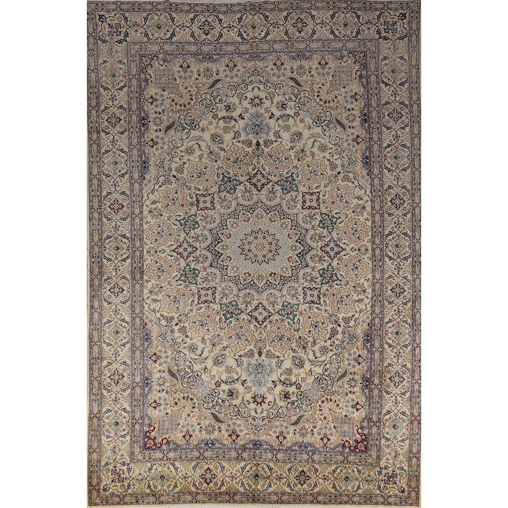 Vegetable Dye Nain Persian Vintage Area Rug Hand-Knotted Wool Carpet - 9'6" x 13'5"
