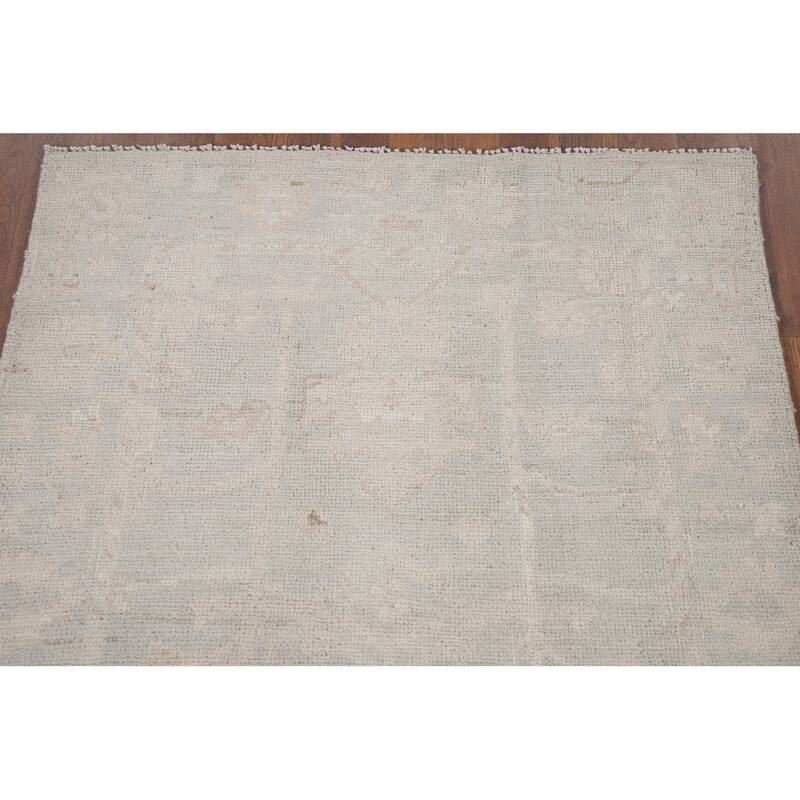 Hand Knotted Oriental 100% Wool Carpet Transitional All-Over Green Oushak Area Rug - 4' 11'' X 3' 2''