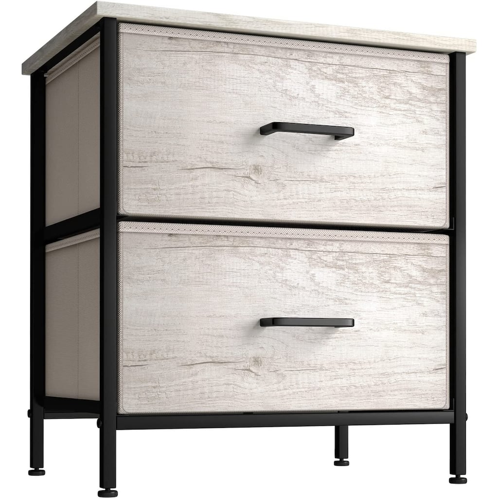 Sorbus Greige Nightstand Dresser with 2 Faux Wood Fabric Bin Drawers