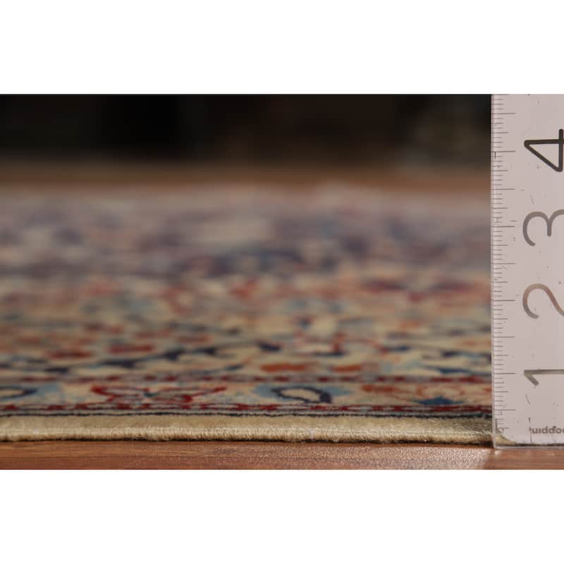 Navy Blue Floral Nain Persian Area Rug Handmade Wool Carpet - 6'7"x 10'5"