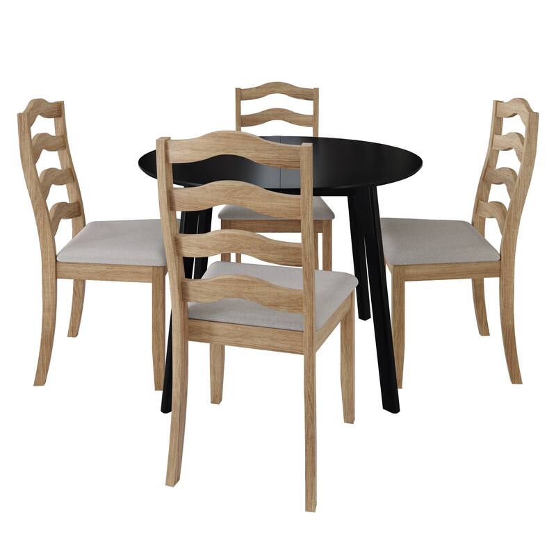 CraftPorch Sophistique 4-Piece Chair and Round Table Wooden Dining Set - Natural Oak