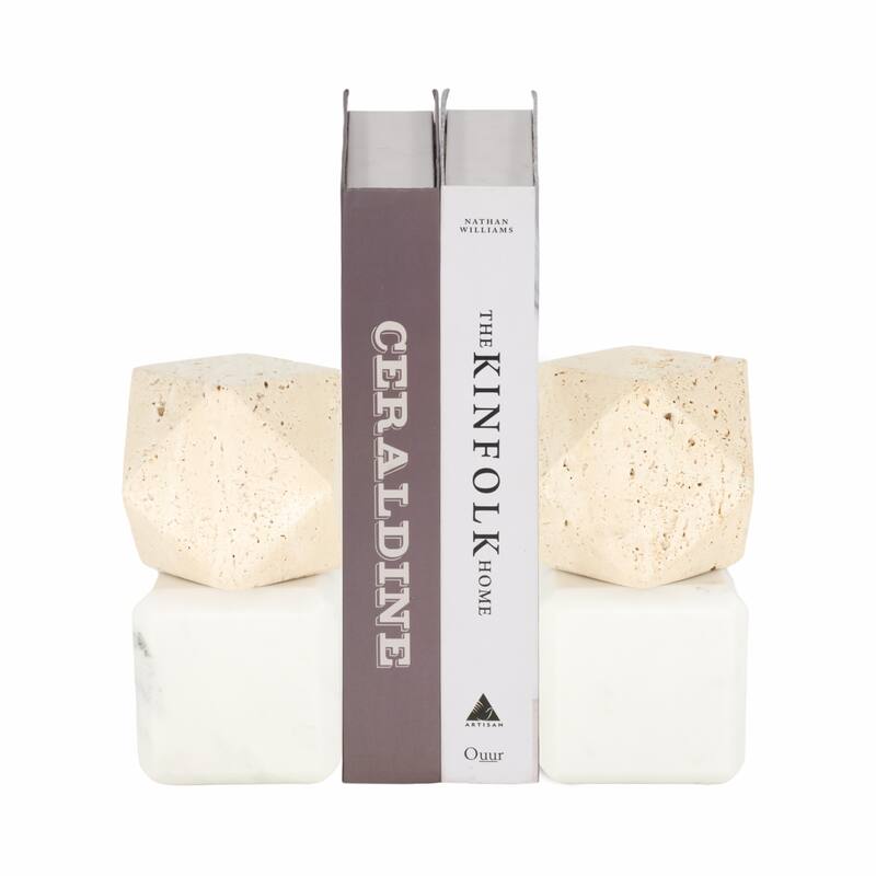 Decorative Marble Bookends with Hexagon Orb - Set of 2, 6"