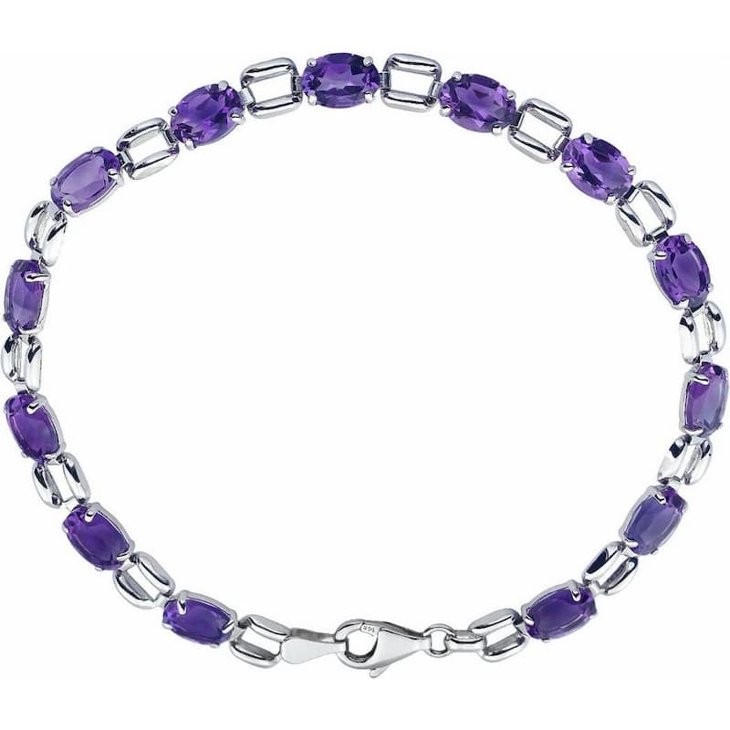 Curata 14k White Gold 7.15 Inch Oval 07x5mm Amethyst Polished Amethyst 7 Inch Bracelet
