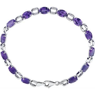 Curata 14k White Gold 7.15 Inch Oval 07x5mm Amethyst Polished Amethyst 7 Inch Bracelet