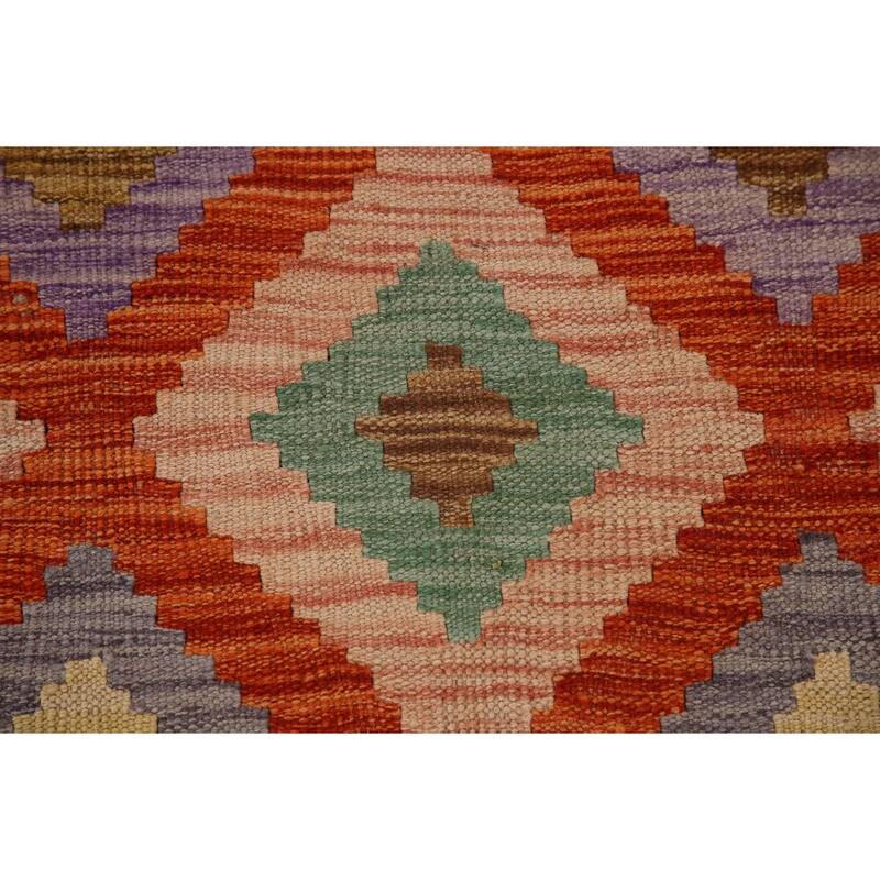 Hand Woven Oriental 100% Wool Carpet Southwestern Geometric Oranges & Rust Kilim Area Rug - 9' 11'' X 6' 10''