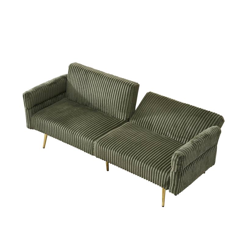 79 inch Green Corduroy Foldable Double Sofa Bed with Foam+Spring