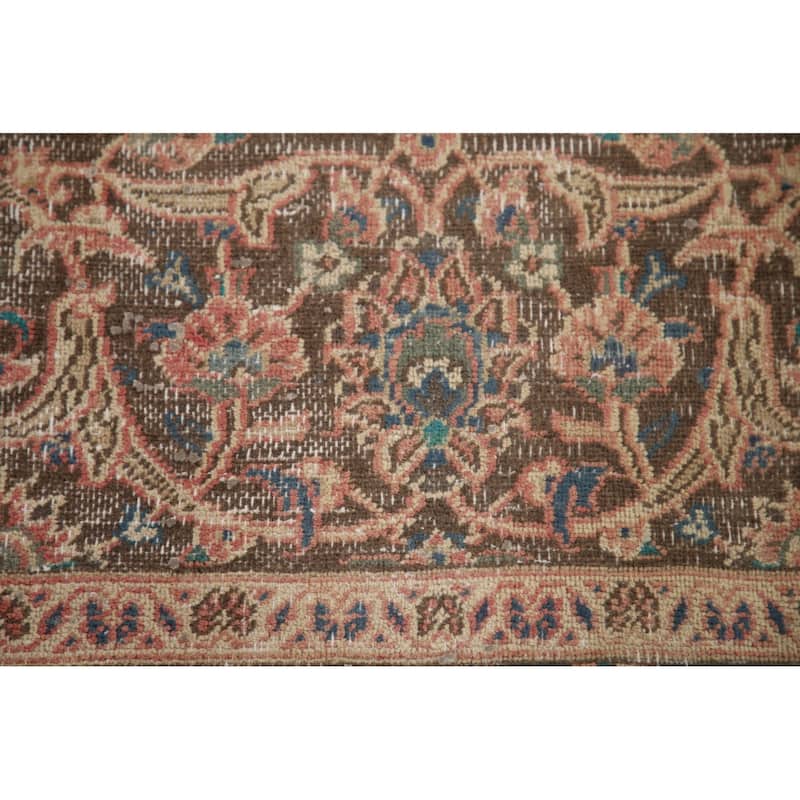 Distressed Mashad Persian Vintage Area Rug Hand-knotted Wool Carpet - 9'9" x 12'7"