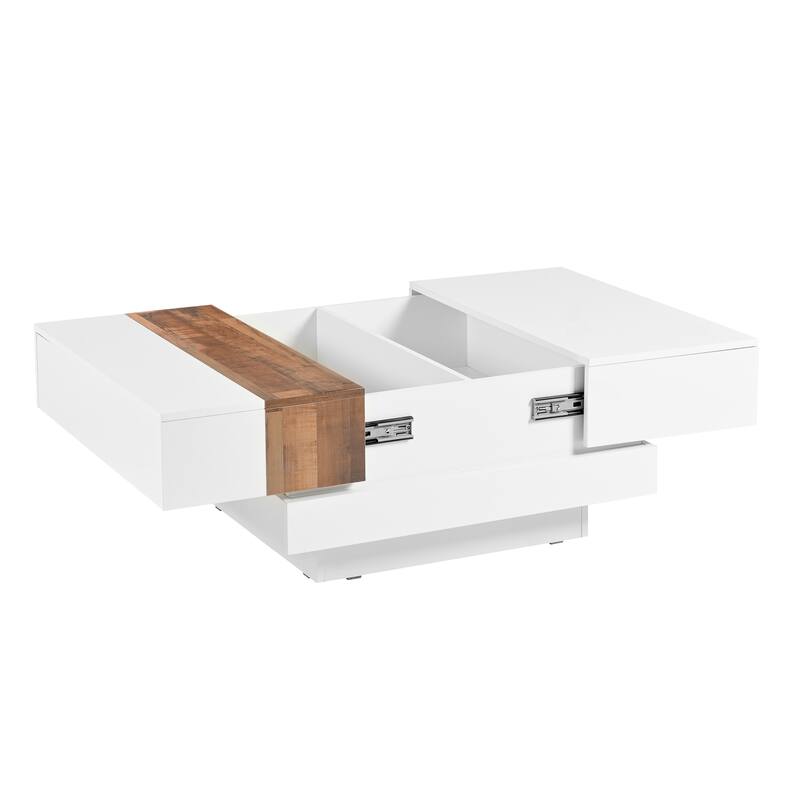 31.4" High Glossy Coffee Table with Sliding Tabletop and Hidden Storage Compartment