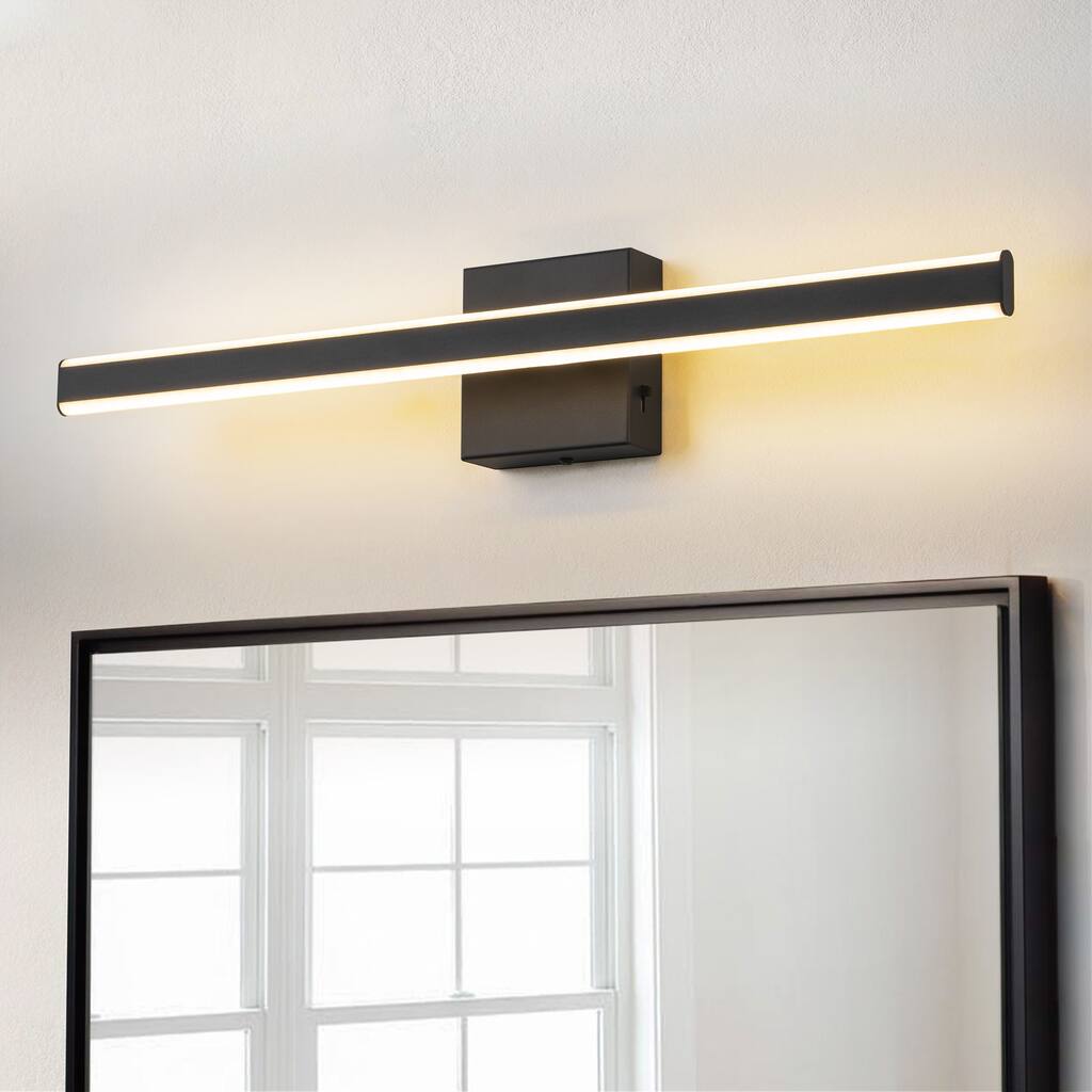 1-Light 23.8 in. Modern Black Linear Bathroom Vanity Light Rotatable Integrated LED Wall Sconce Lighting
