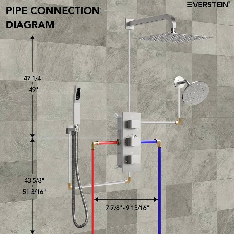 Thermostatic Shower System 12" Dual Heads Shower Faucet with High Pressure Handheld Spray