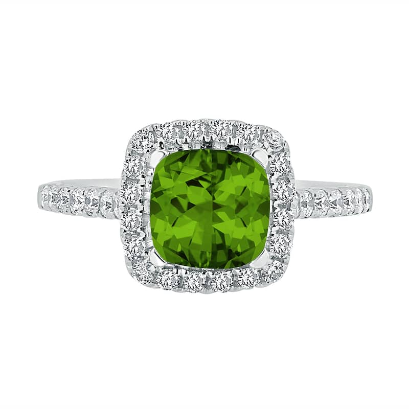 Auriya 1 1/4ct Cushion-cut Peridot and Halo Diamond Engagement Ring 1/2cttw 14k Gold