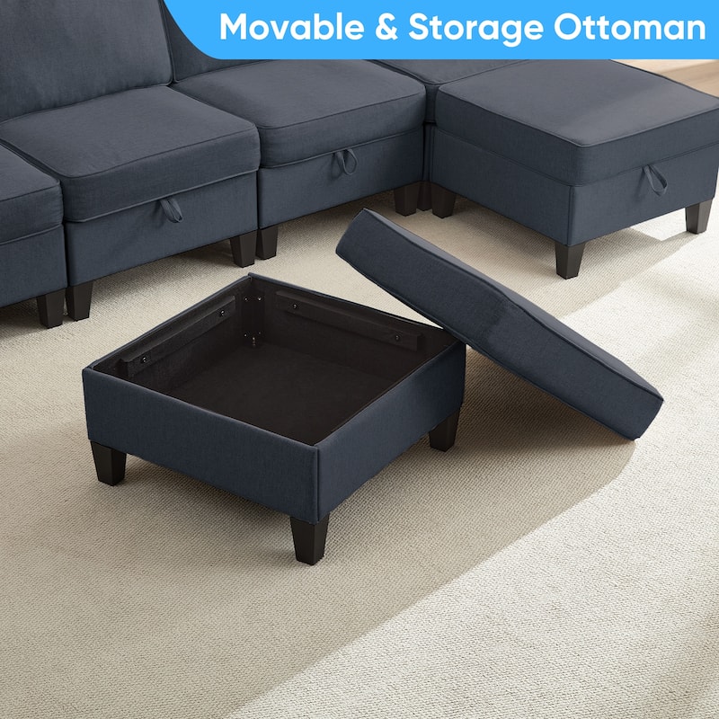 Mixoy Flexible Combination Reversible 4-Seater Modular Sofa with Ottomans,Linen Convertible Sleeper Sofa Bed with Storage Space