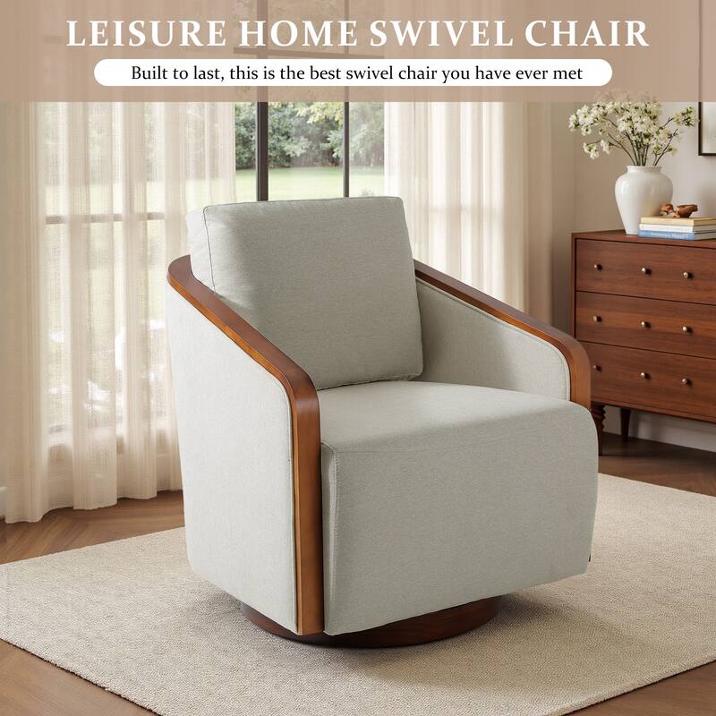 Set of 2 Modern 360° Swivel Accent Barrel Chairs with Wood Arms