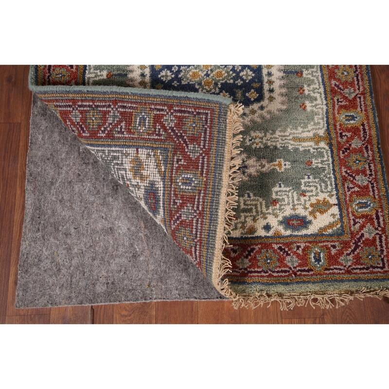 Green Geometric Viss Oriental Runner Rug Handmade Wool Carpet - 2'6"x 8'1"