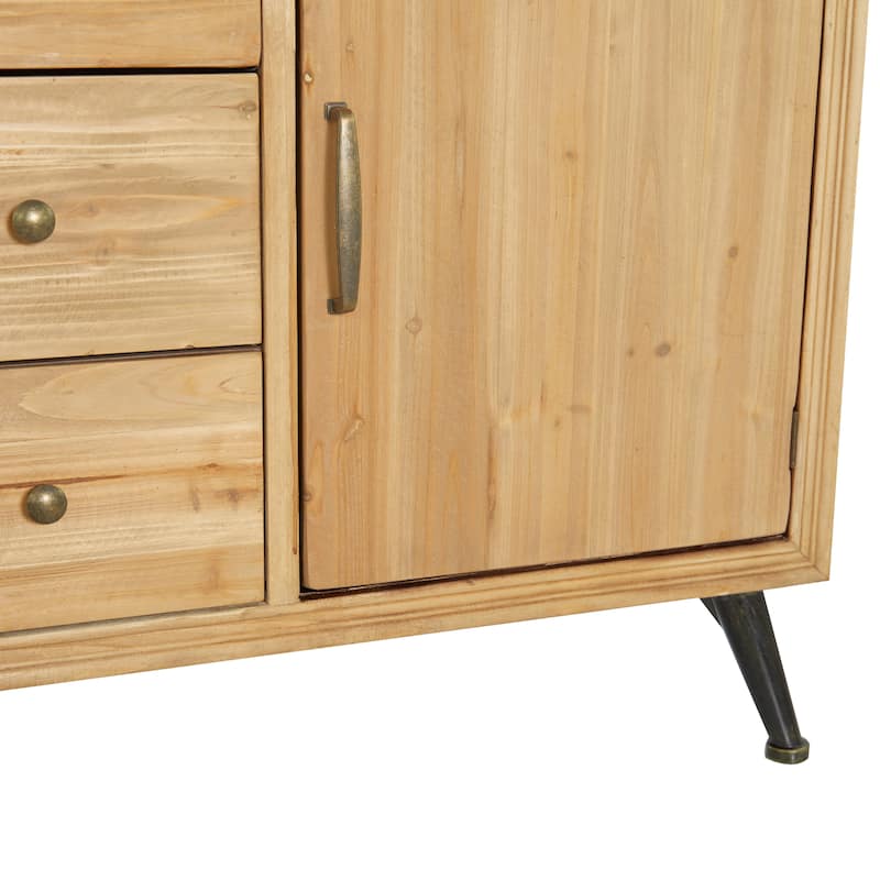 Light Brown Wooden 3 Drawers 1 Shelf and 2 Doors Buffet