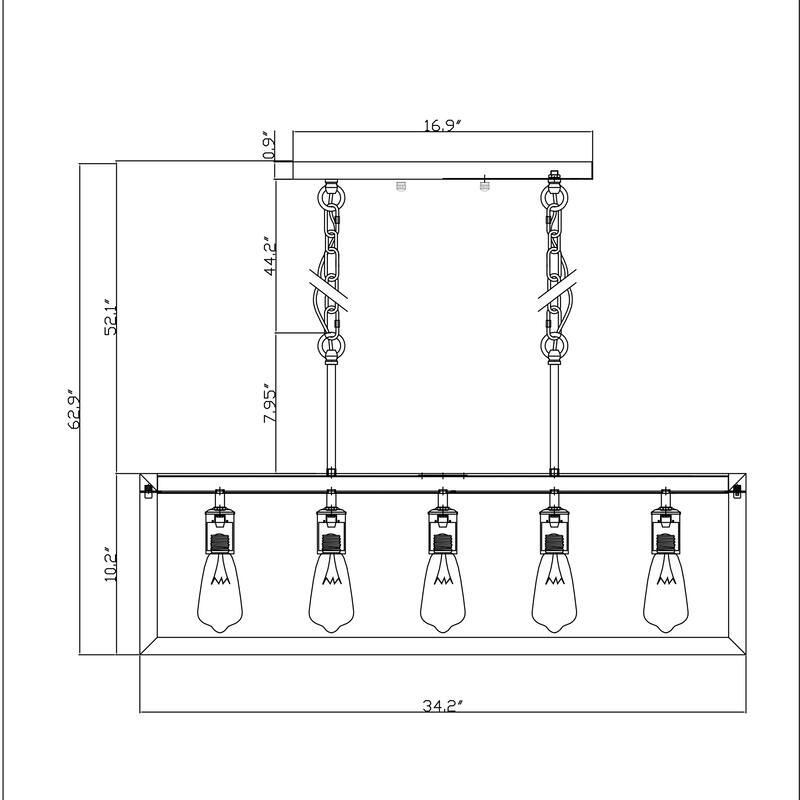 Amara Matte Satin Nickel+Wood Grain 5-Light Metal Open-Cage Linear Chandelier