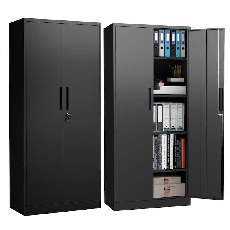 72"H Metal Garage Storage Cabinet, Locking Cabinet with Doors and 4 Shelves, Tall Cabinets Lockable File Cabinet for Home Office - Black