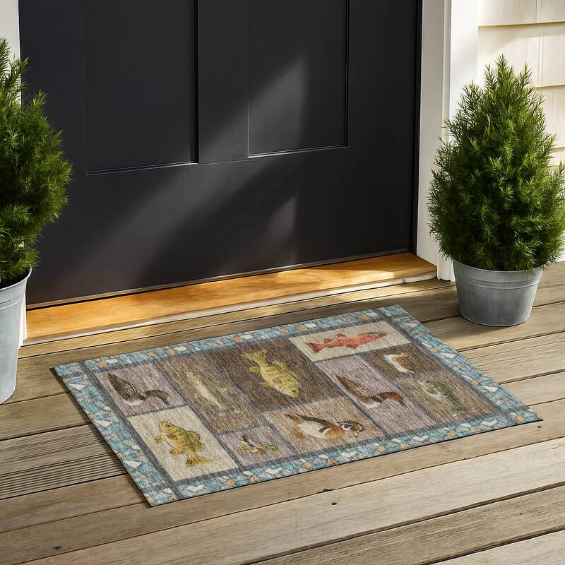 Machine Washable Indoor/ Outdoor Cabin Lodge Chantille Rug - Brown - 1'8" x 2'6"