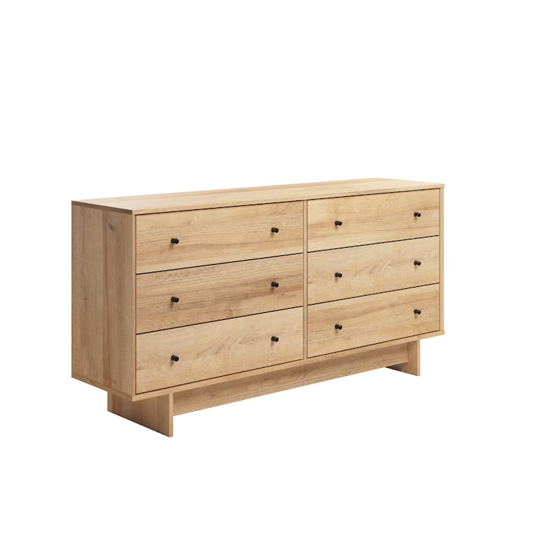 Prepac Finnley 6-Drawer 61" W Dresser, Modern Clothing Organizer for Home, Bedroom, Living Room - Natural Oak