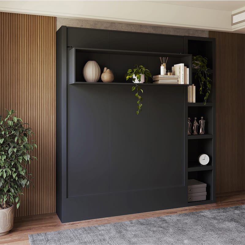 Easy-Lift Queen Murphy Wall Bed with Bookshelf