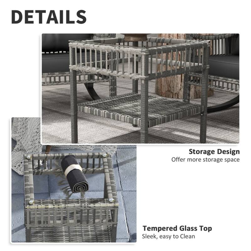 3 Piece PE Rattan Outdoor Patio Set with Rocker Chairs and Table