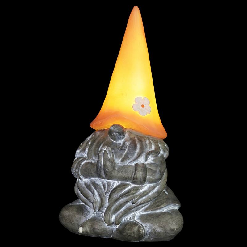 Exhart Good Time Solar Gnamaste Meditating Gnome Statue with Colorful Hat, 11 Inch