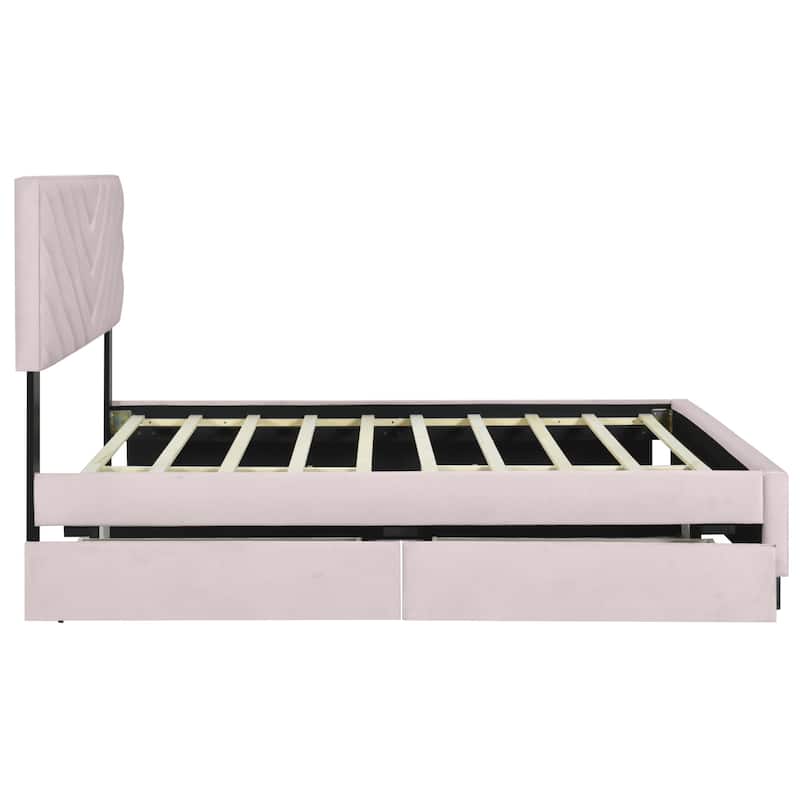 HomeRoots Pink Tufted Upholstered Twin Bed Frame With Trundle And Drawers