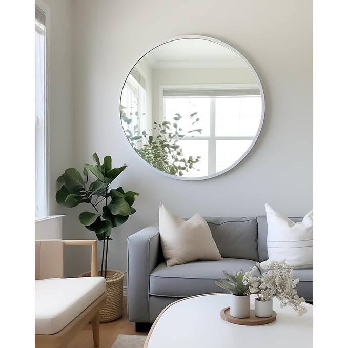 Inch Silver Metal Framed Rectangular Bathrrom Mirror for Wall. - Silver - 42