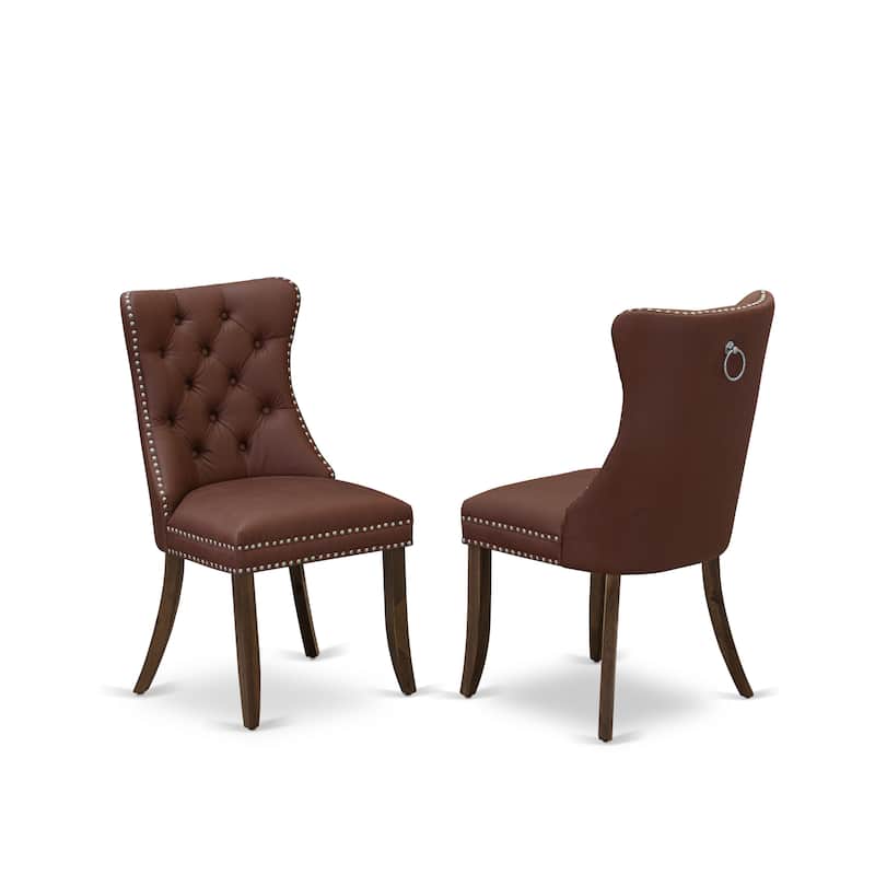 East West Furniture Kitchen Table Set Includes a Round Dining Room Table and Parson Chairs, Antique Walnut (Pieces Options)